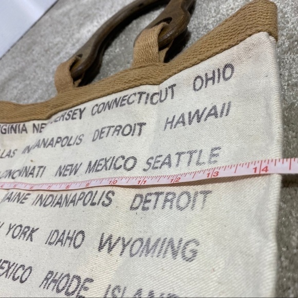 Reusable RARE shopping bag Grocery tote wood handles - Picture 5 of 7